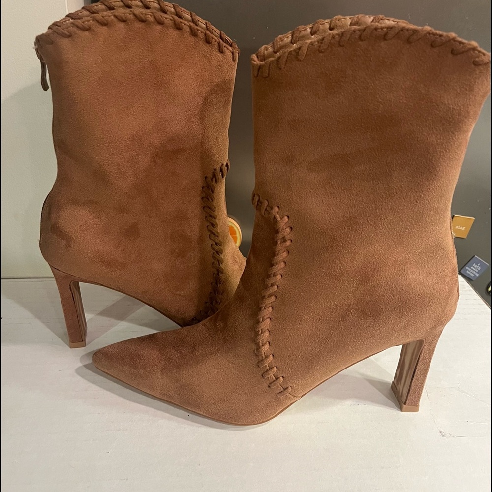 LULUS - LIRRI PECAN SUEDE MID- CALF BOOTS - SIZE 8 **NEW IN BOX- NEVER WORN!!**